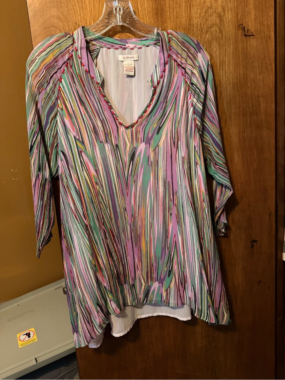 Sundance Multicolor V-Neck Wave-Print Tunic in Pink, Green, Lavender